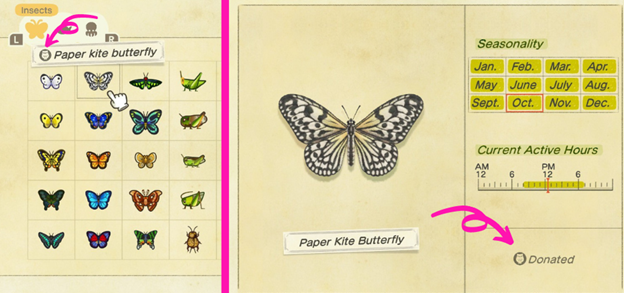 How to tell if an item has been donated through your Critterpedia