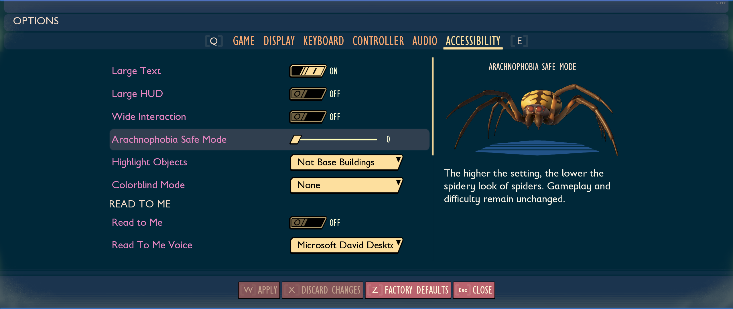 Orb Weaver spider demonstrating spider safe mode set to 0